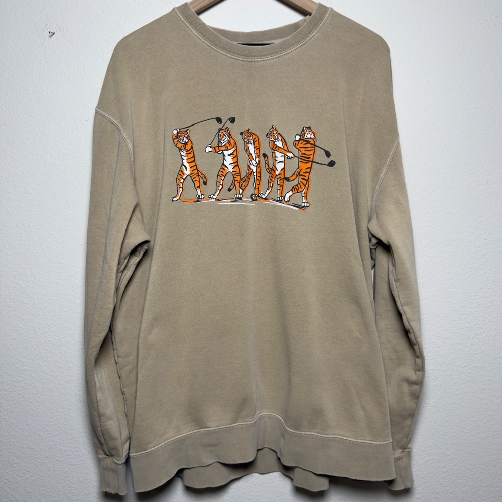 Barstool Golf x Independent Trading Co Sweatshirt XL Tan Tiger Novelty Oversize
